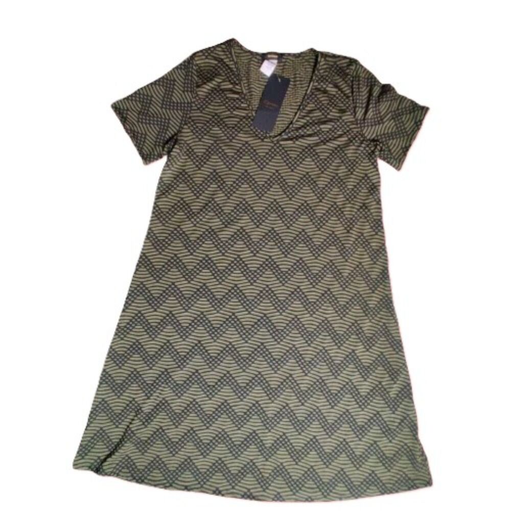 Espresso Los Angeles Womens Plus Size 2X Geometric Print Shift Dress Olive Green